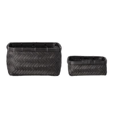 Donia Panier, Bambou, Noir - (L18xH6xW18/L24xH12xW24 cm, Lot de 2)