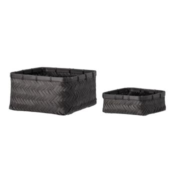 Donia Panier, Bambou, Noir - (L18xH6xW18/L24xH12xW24 cm, Lot de 2) 2