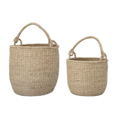 Cesta, Naturaleza, Hierba marina - (D32xH30/D36xH36 cm, Juego de 2)