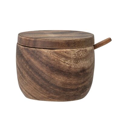Eliva Jar w/Lid & Spoon, Brown, Acacia - (D9xH7,5 cm)