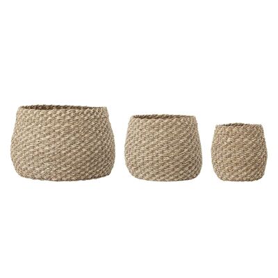 Malli Basket, Nature, Seagrass - (D24xH23/D34xH27/D44xH30 cm, Set of 3)