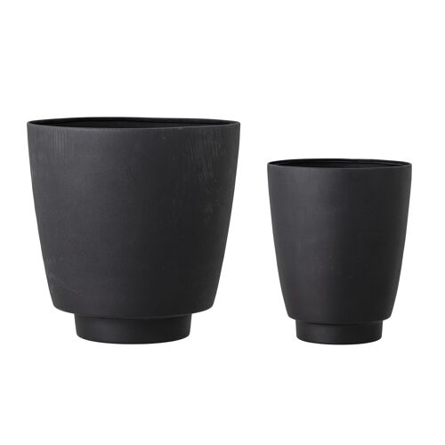Ilion Flowerpot, Black, Metal - (D21xH25/D30,5xH31 cm, Set of 2)