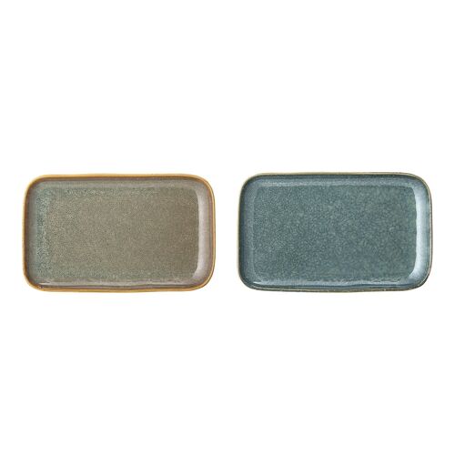 Aime Plate, Green, Stoneware - (L24xW14,5 cm, 2 assort.)