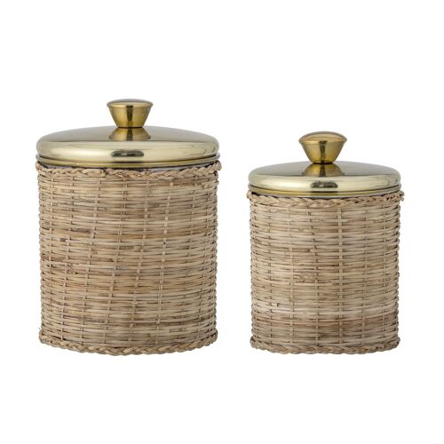 Abas Jar w/Lid, Brass, Stainless Steel - (D11xH18 / D13xH20 cm, Set of 2)