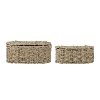 Rossey Basket w/Lid, Nature, Seagrass - (L24xH10xW14/L28xH12xW18 cm,  Set of 2)