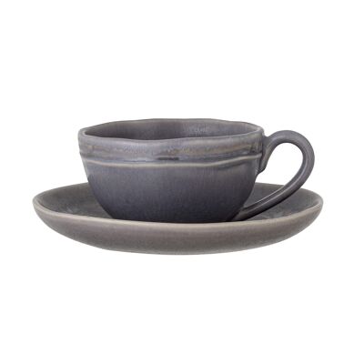 Raben Cappuccino Cup w/Saucer, Grey, Stoneware - (C:D10xH6 / S: D15 cm, Set of 2)