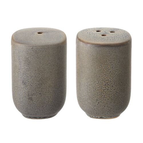 Kendra Salt & Pepper Shaker, Grey, Stoneware - (D4,5xH7 cm, Set of 2)