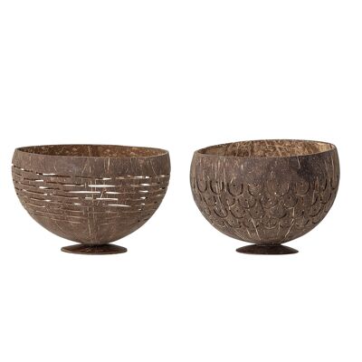 Jordan Bowl, Brown, Coconut - (D15xH10 cm, Set of 2)