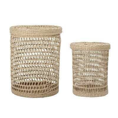 Connie Basket w/Lid, Nature, Seagrass - (D31xH40/D41xH53 cm, Set of 2)