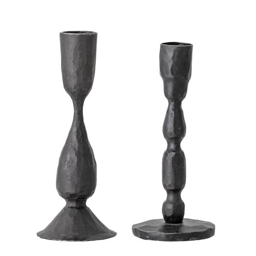 Deja Candlestick, Black, Metal - (D6,5xH15/D6xH16 cm, Set of 2)