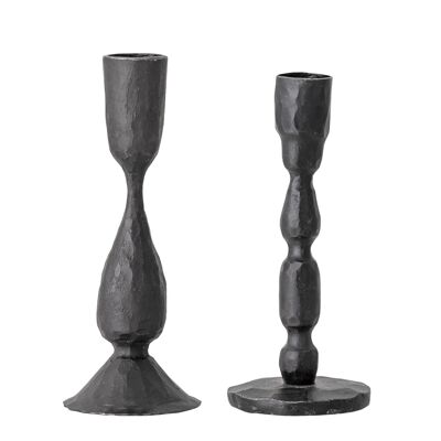 Candelero Deja, Negro, Metal - (D6,5xH15/D6xH16 cm, Juego de 2)