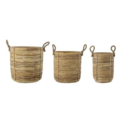 Cestino Tesser, Natura, Rattan - (D27xH36/D37xH38/D43xH43 cm,, Set di 3)