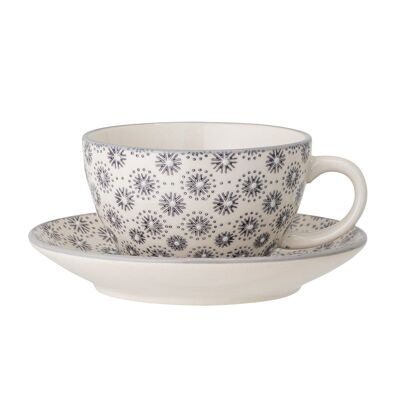 Taza Elsa Cappuccino con plato, gris, gres - (C: D10xH6 / S: D15 cm)