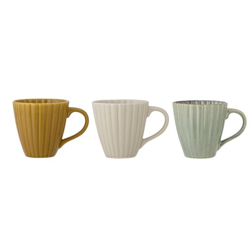 Latina Mug, Green, Stoneware - (D8,5xH8,5 cm, Set of 3)