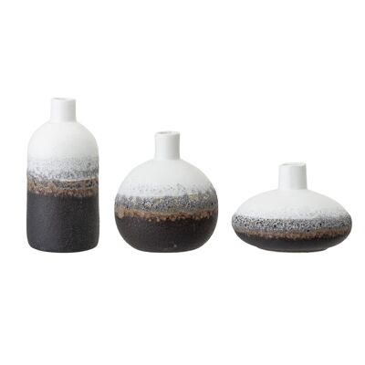 Harislava Vase, Black, Stoneware - (D10xH7,5/D8,5xH10/D6xH12,5 cm, Set of 3)