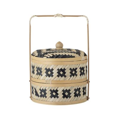 Nian Basket w/Lid, Black, Seagrass - (D20xH30 cm)