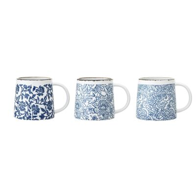 Molly Mug, Blue, Stoneware - (D9,5xH9,5 cm, Set of 3)