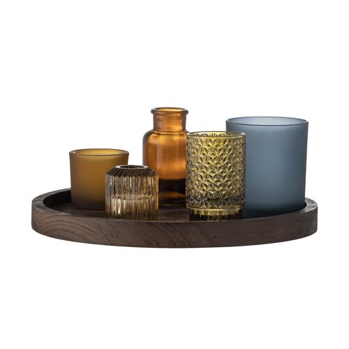 Sanga Tray w/Votive, Brown, Glass - (D30xH10,5 cm, Set of 6)