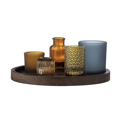 Sanga Tray w/Votive, Brown, Glass - (D30xH10,5 cm, Set of 6)