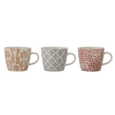 Genia Mug, Brown, Stoneware - (D9,5xH8 cm, Set of 3)