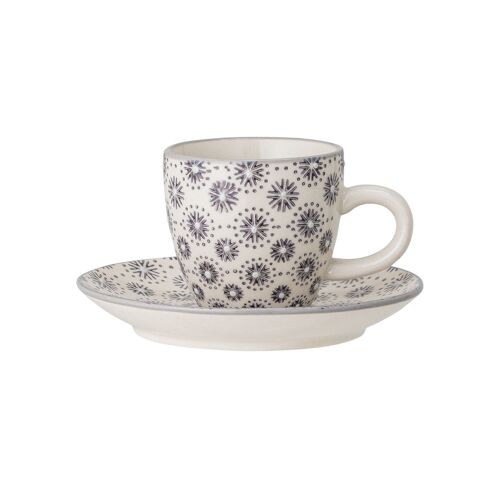 Elsa Espresso Cup w/Saucer, Grey, Stoneware - (C: D6xH5,5 cm, S:D11,5 cm)
