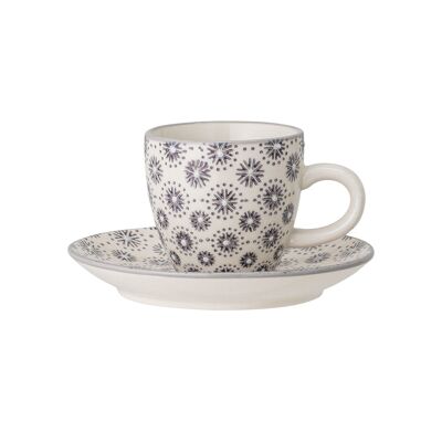Elsa Espresso Cup w/Saucer, Grey, Stoneware - (C: D6xH5,5 cm, S:D11,5 cm)