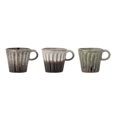 Elana Mug, Brown, Stoneware - (D9,5xH11,5 cm, Set of 3)