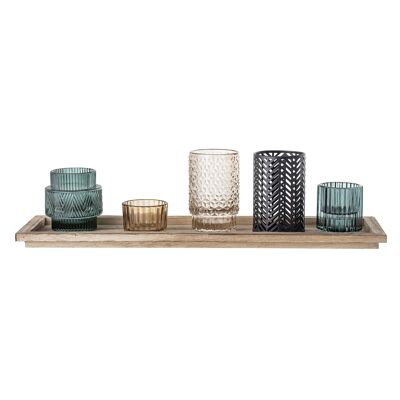 Plateau Sanga avec Votive, Bleu, Verre - (L43xH10,5xW12,5 cm, Lot de 6)