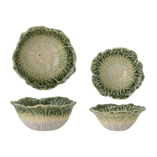 Savanna Bowl, Green, Stoneware - (D11xH4 / D14xH6 cm, Set of 2)