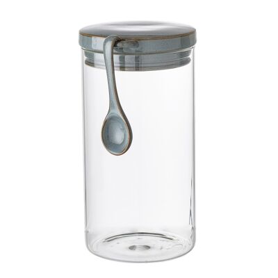 Pixie Jar w/Lid & Spoon, Green, Glass - (D12xH22 cm)