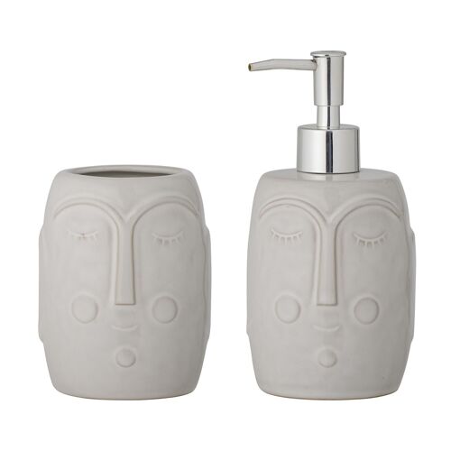 Niga Soap Dispenser Set, White, Porcelain - (D9xH18/D9xH11,5 cm, Set of 2)