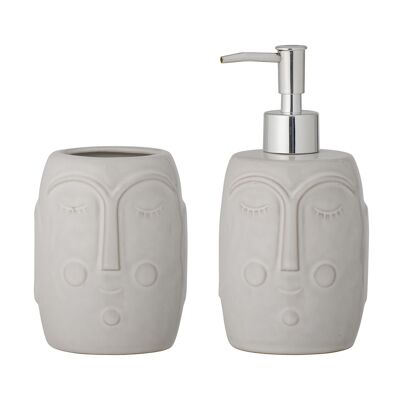 Niga Set Dispenser Sapone, Bianco, Porcellana - (D9xH18/D9xH11,5 cm, Set di 2)