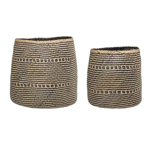 Heddy Basket, Black, Seagrass - (D38xH38/D47xH44 cm, Set of 2)