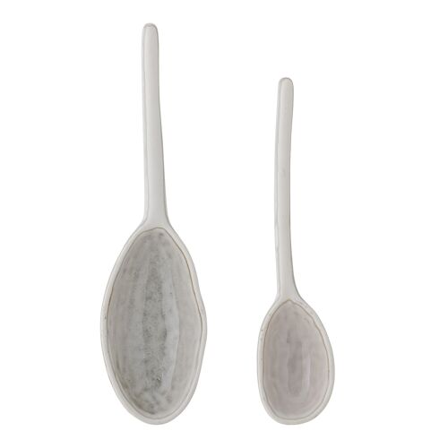 Orly Spoon, White, Stoneware - (L17,5xH2xW4/L20xH3xW5 cm, Set of 2)