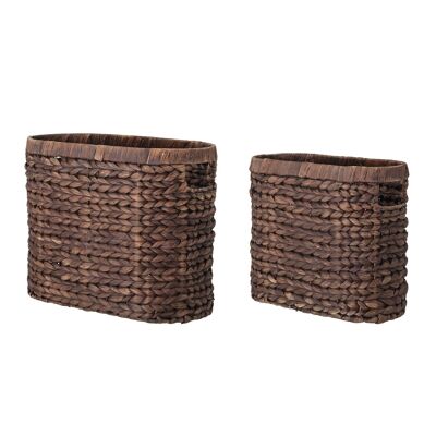 Saria Basket, Brown, Water Hyacinth - (L32xH26xW14/L37xH29xW17 cm, Set of 2)