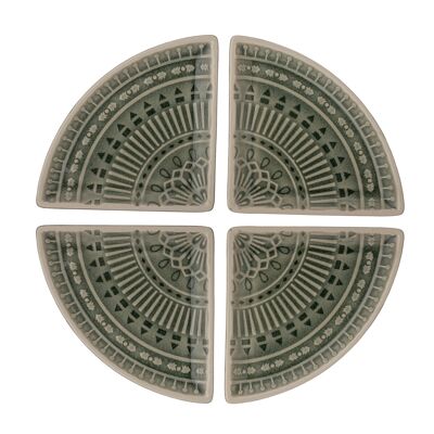 Rani Tray, Green, Stoneware - (L11xH1xW11 cm, Set of 4)