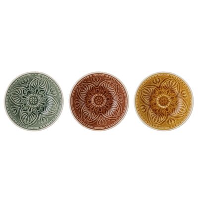 Rani Plate, Green, Stoneware - (D13xH4,5 cm, Set of 3)