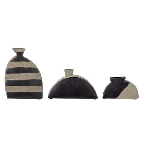 Nezha Vase, Black, Terracotta - (L16xH9,5xW4,5/L21xH13xW4,5/L17xH23xW4,5cm Set of 3)