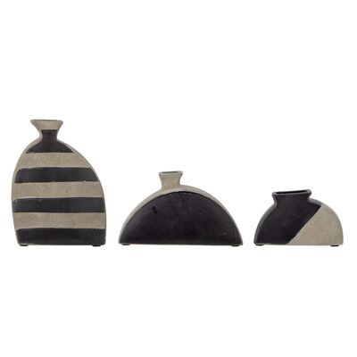 Vase Nezha, Noir, Terre Cuite - (L16xH9,5xW4,5/L21xH13xW4,5/L17xH23xW4,5cm Lot de 3)