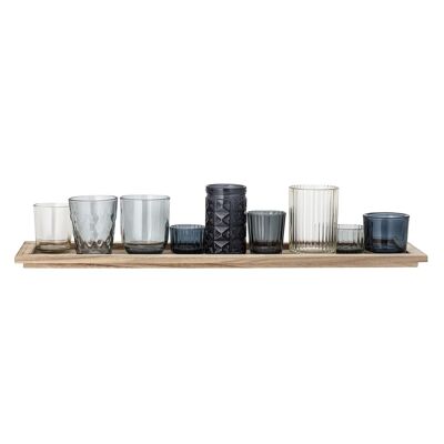 Sanga Tray w/Votive, Blue, Glass - (L56xH10,5xW14 cm, Set of 10)