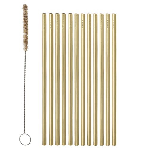 Mendi Straw & Brush, Gold, Stainless Steel - (D0,5xL20 cm, Pack of 12)