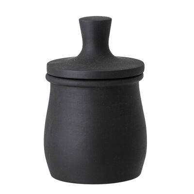 Eike Jar w/Lid, Black, Mango - (D11xH16,5 cm)