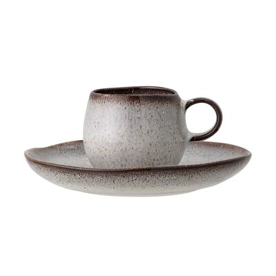Sandrine Taza de espresso con plato, gris, gres - (C:D7xH6 cm, S:D15 cm, Juego de 2)