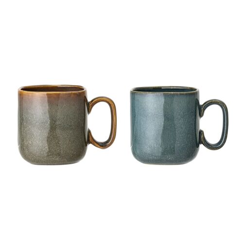 Aime Mug, Green, Stoneware - (L9xH10xW9 cm, 2 assort.)