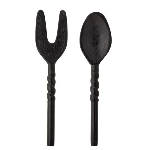 Tiane Salad Servers, Black, Mango - (L19xH1,5xW4,5 cm, Set of 2)