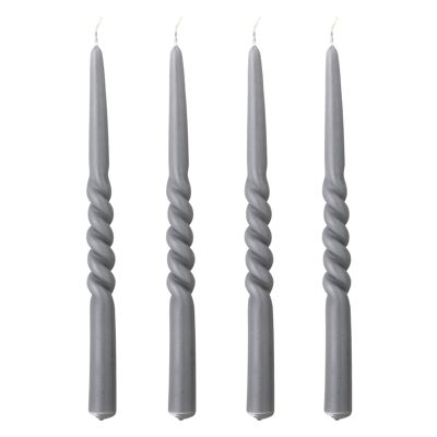 Twist Candle, Grey, Parafin - (D2,2xH30 cm, Pack of 4)