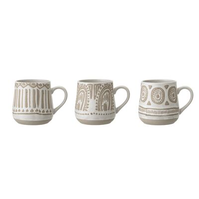 Cora Mug, Nature, Stoneware - (D9,5xH10,5 cm, Set of 3)