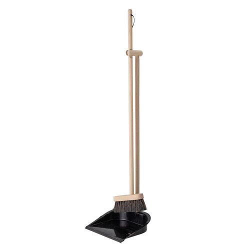 Cleaning Dustpan & Broom, Black, Beech - (B:L20xH83xW4 / D:L26xH80xW22 cm, Set)