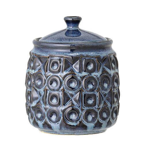 Nena Jar w/Lid, Blue, Stoneware - (D13xH15,5 cm)