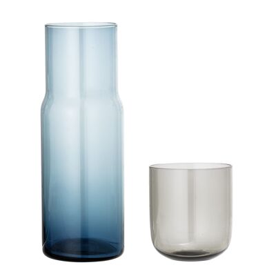 Dekanter & Glas, Blau, Glas - (B:D8,5xH23,5 / G:D8,5xH9 cm,)